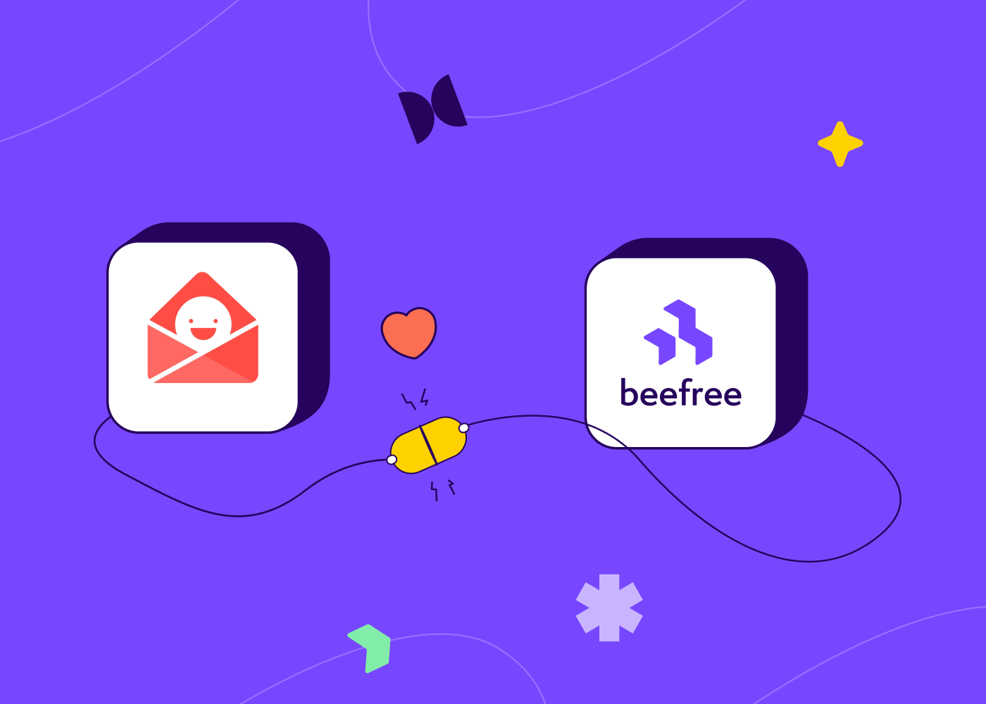 BeeFree and Really Good Emails logos connected, symbolizing BeeFree’s acquisition of Really Good Emails.